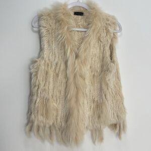 Love Token 100% Rabbit Fur And Raccoon Vest Fringe Pelt Hook Eye Closure Sz L